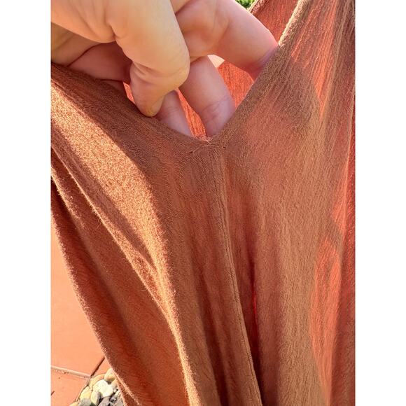 By Together Tan Trapeze Swing Midi Dress S/M Boho Minimalist - Picture 9 of 10